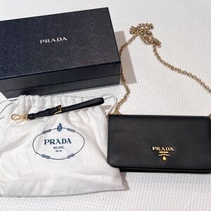 Prada Wallet on Chain or Wristlet Saffiano Leather Mini- Authentic